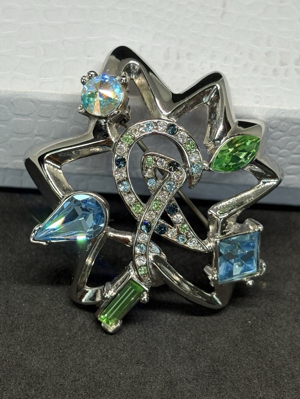 Vintage Christian Lacroix Silver Tone Blue Rhinestone Star Rare Brooch Pin